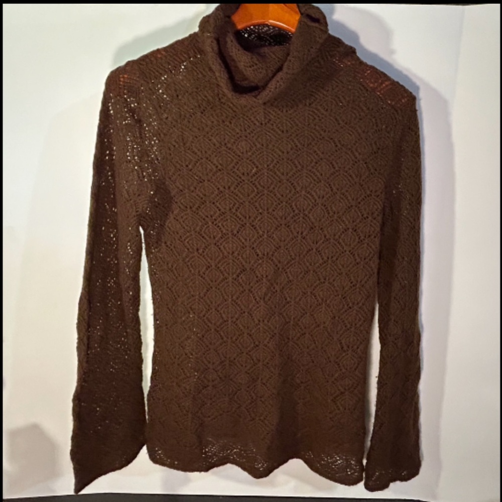Magaschoni Long Sleeve Open Knit Cashmere Sweater Brown Size L